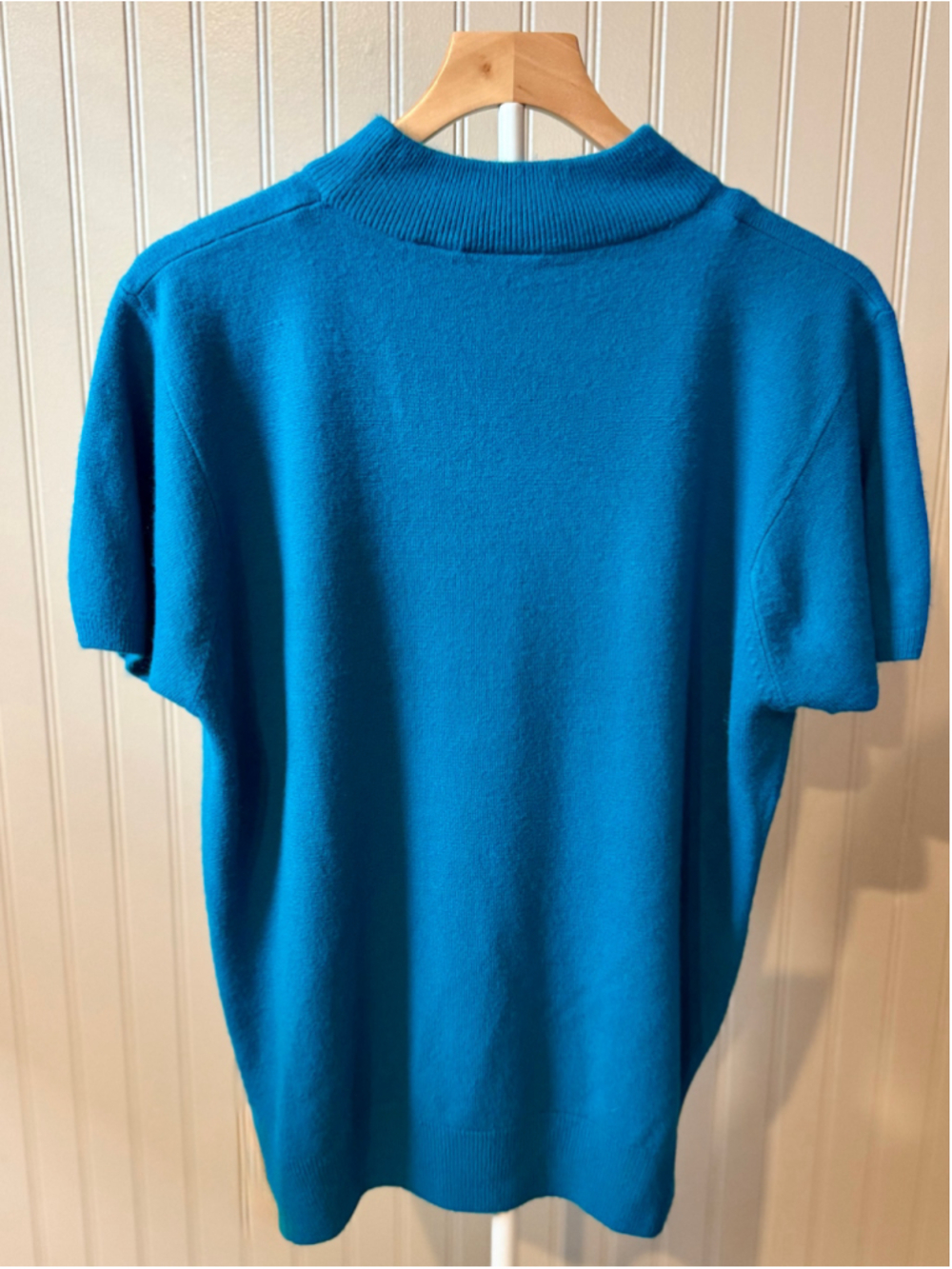 Vintage TanJay Short Sleeve Knit Sweater Blue Mock Neck Womens Large Retro - Picture 2 of 3